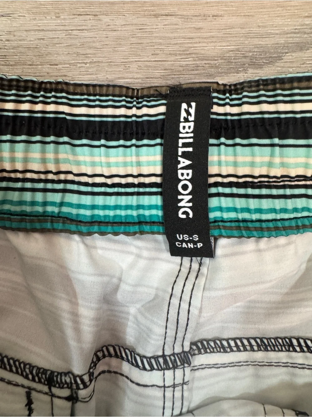 Y2K Style Billabong Striped Board Shorts Teal Green Gorpcore Surf Swim Trunks S